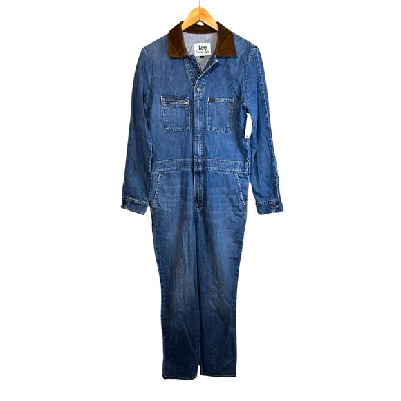 NWT Lee Womens Union-Alls Denim Jumpsuit Coveralls Brown Corduroy Collar S Retro - Picture 1 of 15